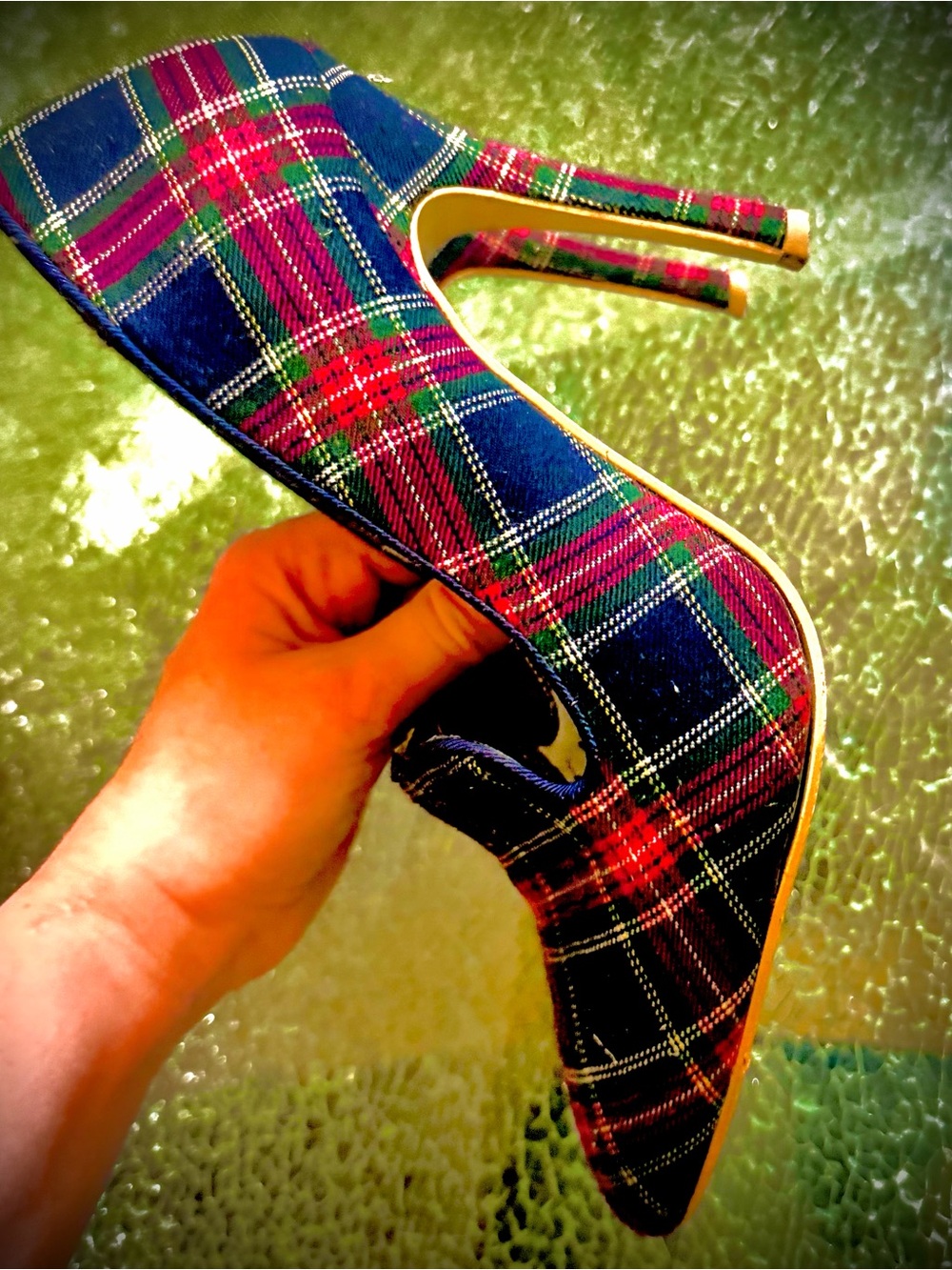Plaid High Heel Pumps in Red and Green - Women Shoes